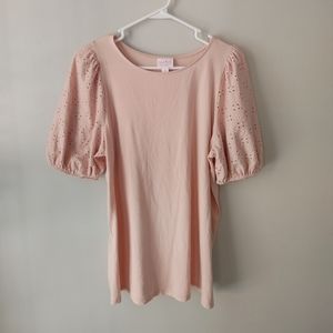 Maternity by Ingrid, Eyelet Half Sleeve Knit Maternity Blouse, Pink, Medium